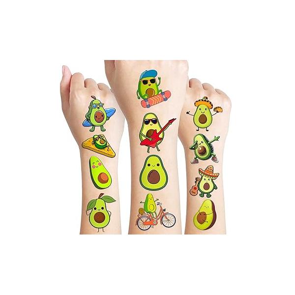 100 PCS Christmas Funny Avocado Temporary Tattoos Sticker Fruit Vegetable Mexican Fiesta Firts Birthday Party Favors Decorations Supplies Gifts Boys Girls Cute Fake Tattoo School Reward Themed