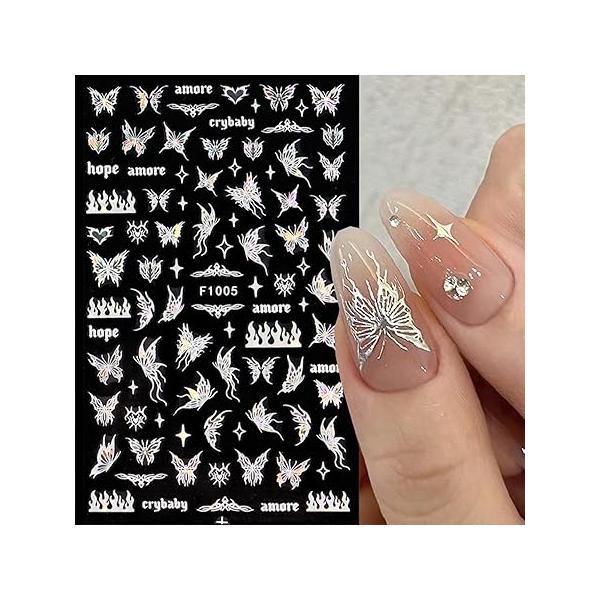 10 Sheets Aurora Nail Art Stickers 3D Pegatinas Uñas Holographic Laser Heart Star Moon Flame Decals Self Adhesive Supplies DIY Design Decoration