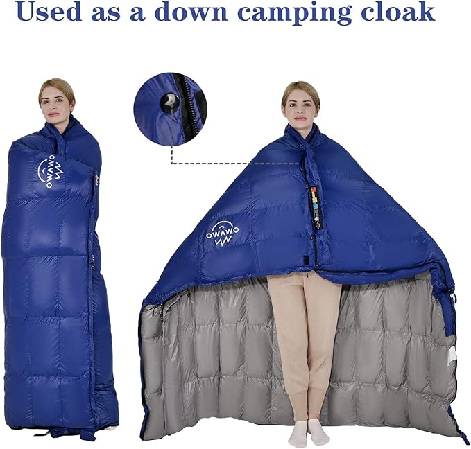 0 20 Degrees F Down Sleeping Bag for Adults,4 Season Cold Weather Rectangle Wearable Down Sleeping Bag for Camping Hiking,Can be Used as Blanket Quilt or Cloak,with Mesh Sack Buckle Strap