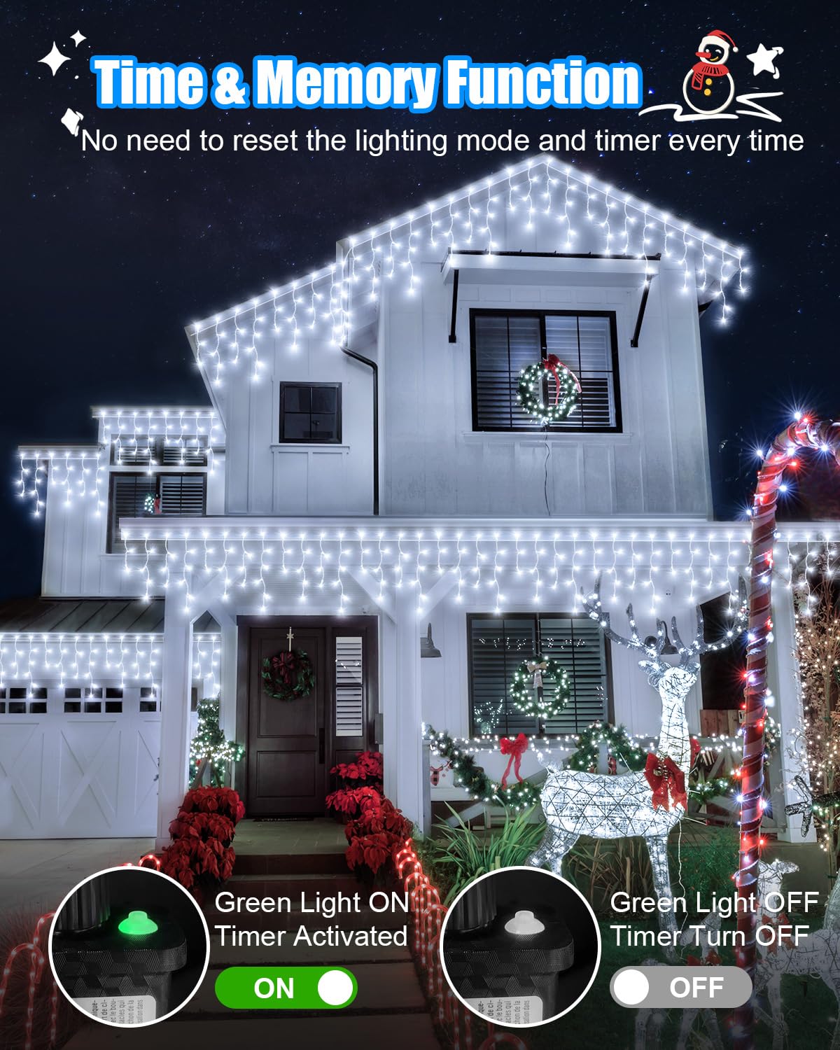 106 FT Christmas Lights Outdoor, 972 LED Waterproof Outside Christmas Lights Plug in, Connectable 8 Modes Hanging Fairy Lights with 216 Drops for House Eaves Yard Patio Wedding Decoration, Cool White