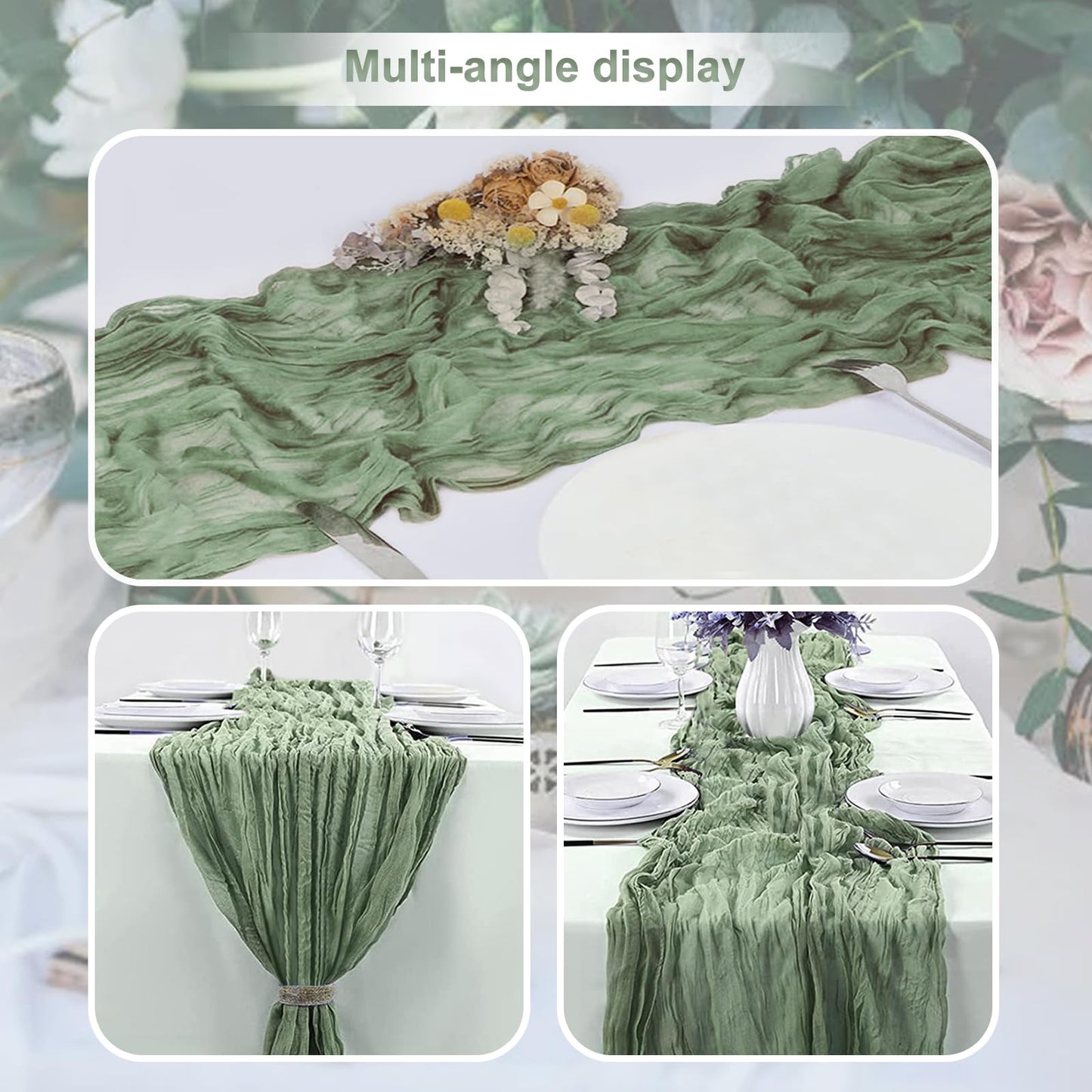 10 Pack Sage Green Cheesecloth Table Runner 35x120 Inch 10Ft Rustic Gauze Cheese Cloth Table Runner Sheer Cheesecloth Table Runners for Wedding Party Bridal Shower Decoration