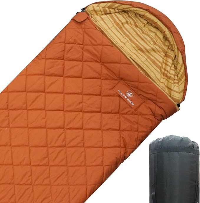 100% Cotton Shell and Lining Sleeping Bag for Adult Cold Weather with Compression Bag&Carry Bag for Camping,Travel and Car Camping