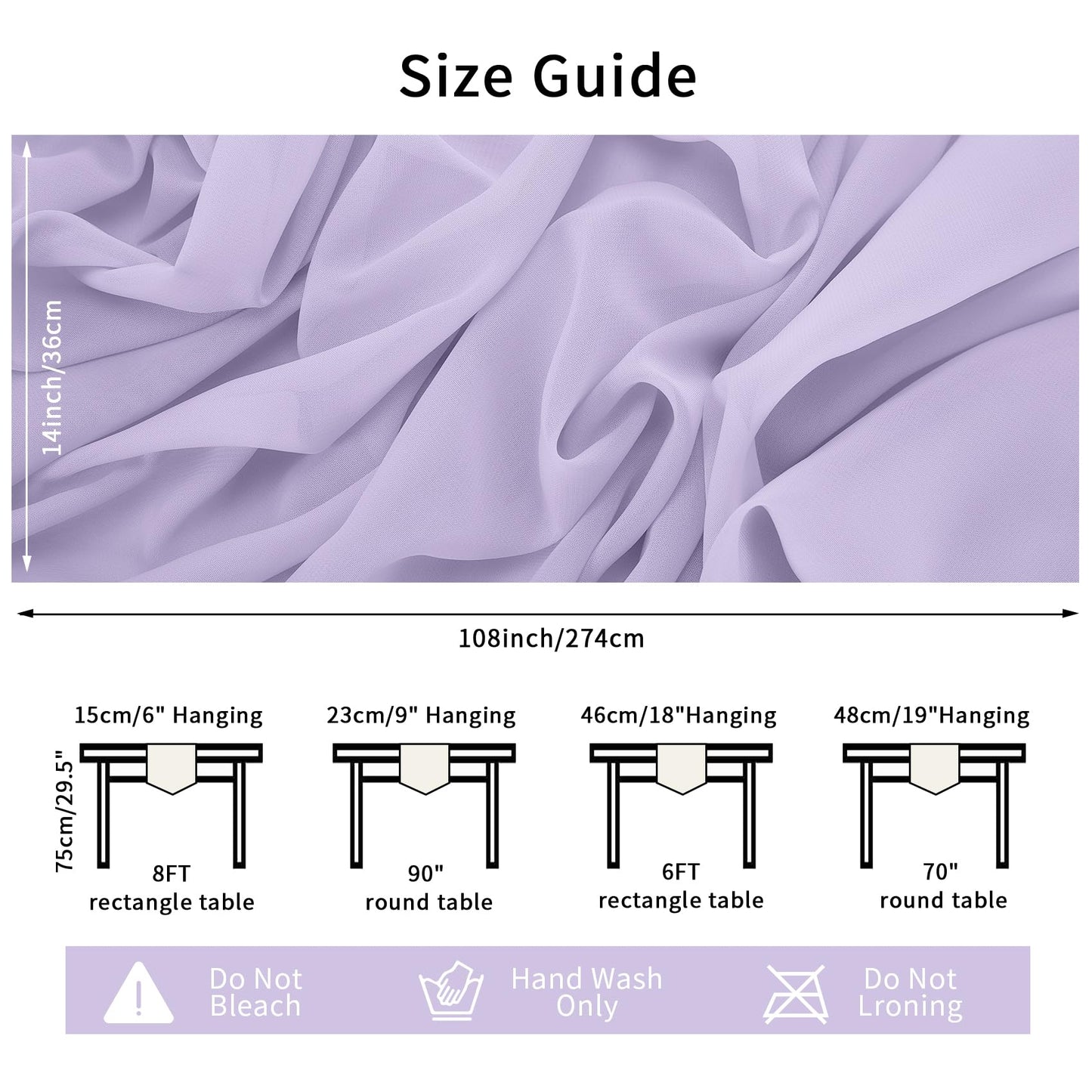 12 Pack Chiffon Table Runner 14x108 Inch Long 9ft Sheer Table Runners for Party Romantic Wedding Bridal Shower Fall Decorations-Lavender