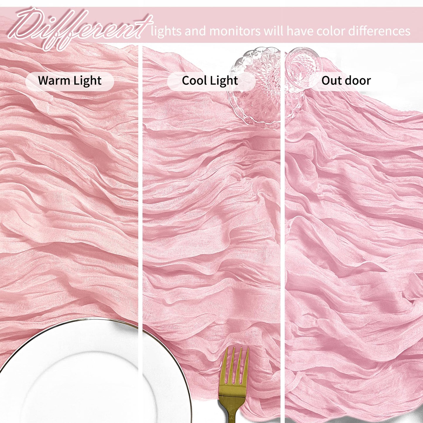 12 Pack Light Pink Cheesecloth Table Runner 17 x 108 Inch Gauze Table Runner Fabric Semi Sheer Cheese Cloth Table Decor Bulk for Rustic Romantic Wedding Baby Shower Table Decoration