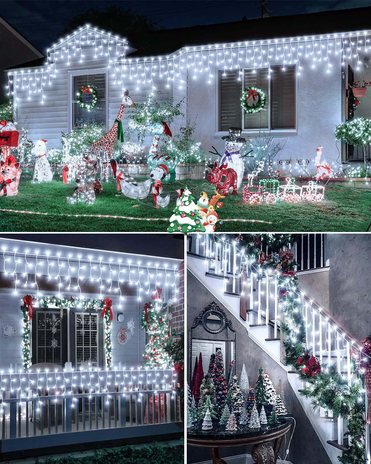 106 FT Christmas Lights Outdoor, 972 LED Waterproof Outside Christmas Lights Plug in, Connectable 8 Modes Hanging Fairy Lights with 216 Drops for House Eaves Yard Patio Wedding Decoration, Cool White