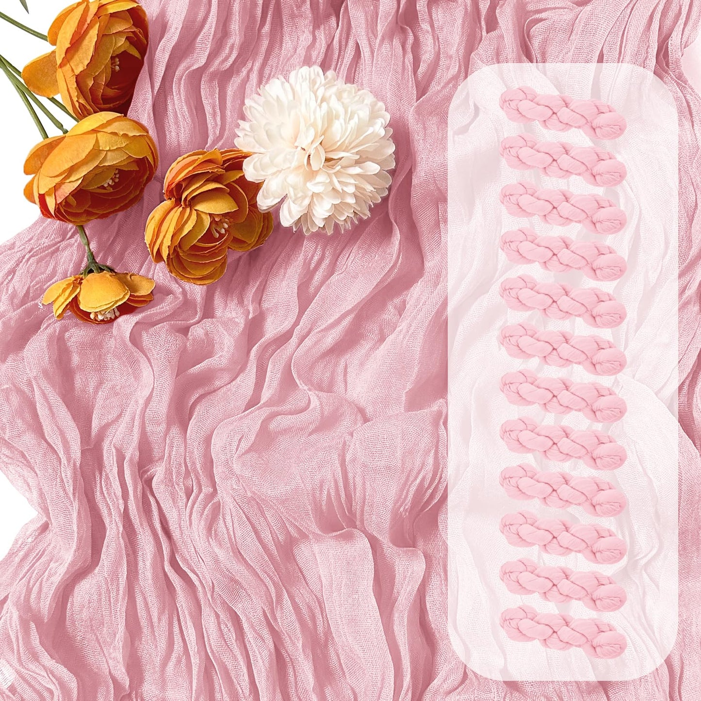 12 Pack Light Pink Cheesecloth Table Runner 17 x 108 Inch Gauze Table Runner Fabric Semi Sheer Cheese Cloth Table Decor Bulk for Rustic Romantic Wedding Baby Shower Table Decoration