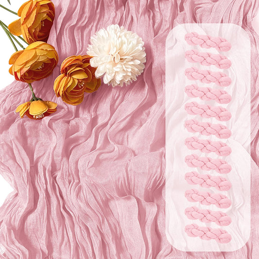 12 Pack Light Pink Cheesecloth Table Runner 17 x 108 Inch Gauze Table Runner Fabric Semi Sheer Cheese Cloth Table Decor Bulk for Rustic Romantic Wedding Baby Shower Table Decoration