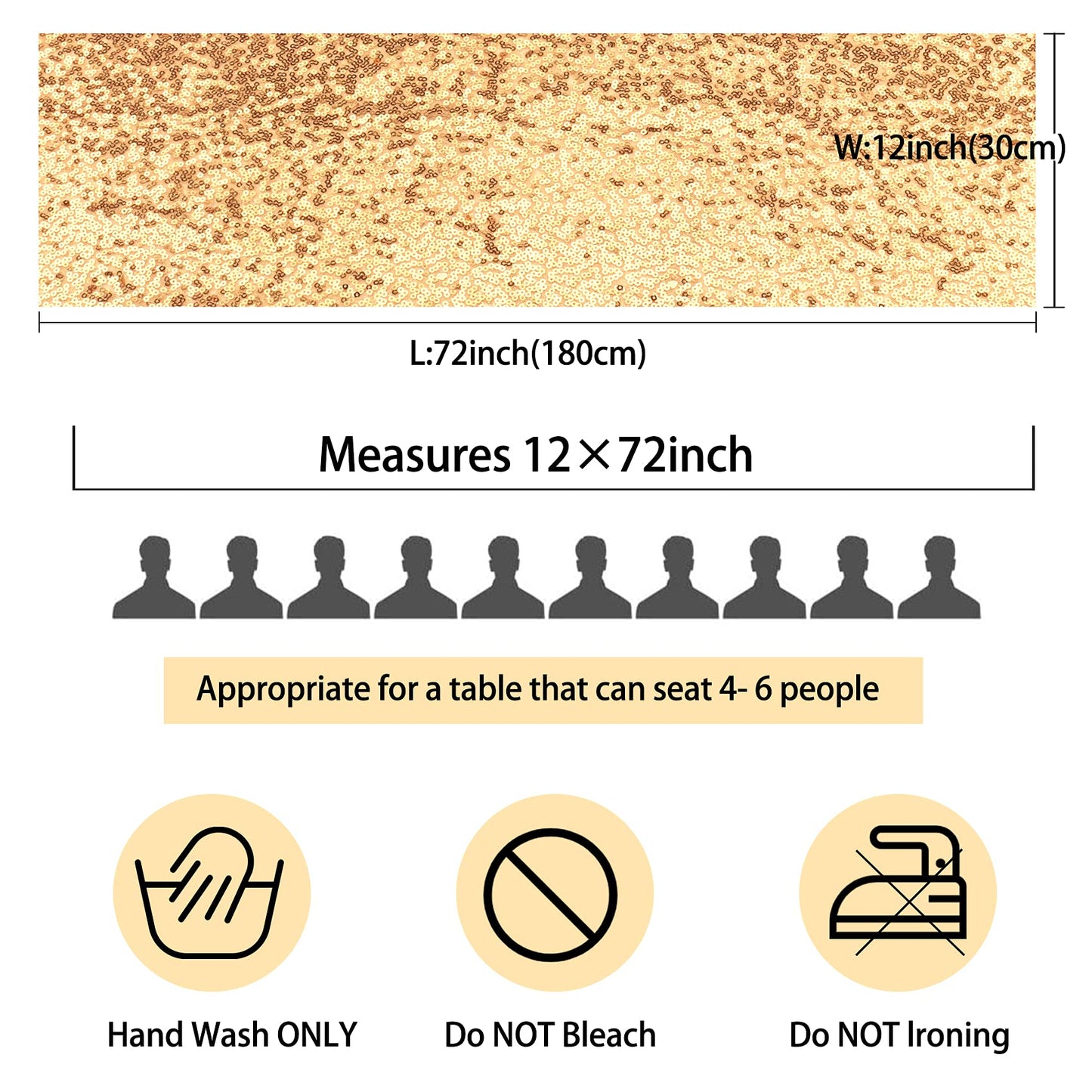 12 Packs 12 X 72 Inch Sequin Table Runner Glitter Dining Table Runner for Birthday Wedding Engagement Bridal Baby Shower Bachelorette Holiday Celebration Party Supplies Decorations (Champagne Gold)