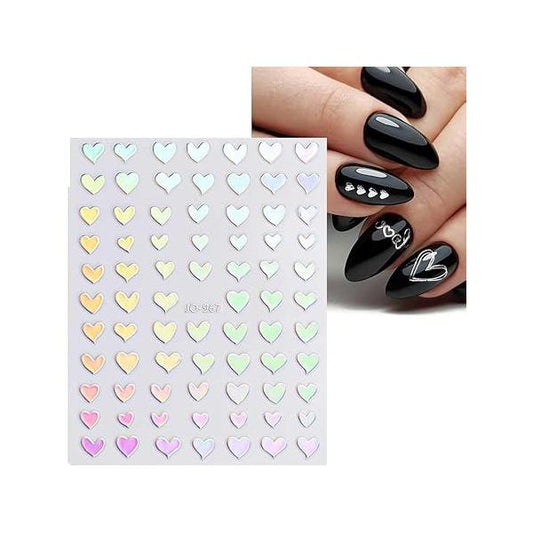 10 Sheets Aurora Nail Art Stickers 3D Pegatinas Uñas Holographic Laser Heart Star Moon Flame Decals Self Adhesive Supplies DIY Design Decoration