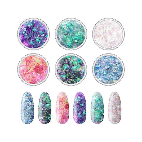 12 Boxes Mermaid Iridescent Chunky Glitter Flakes Chrome Nail Sequins Aurora Holographic Glitters for Face Eyes Body Hair Decoration